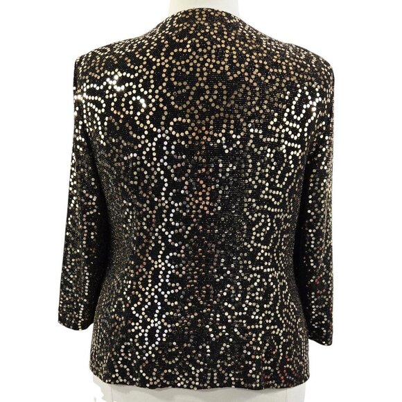 Alex Evenings Black Gold Sequin Metallic Collarless Lightweight Topper Jacket - Picture 2 of 8